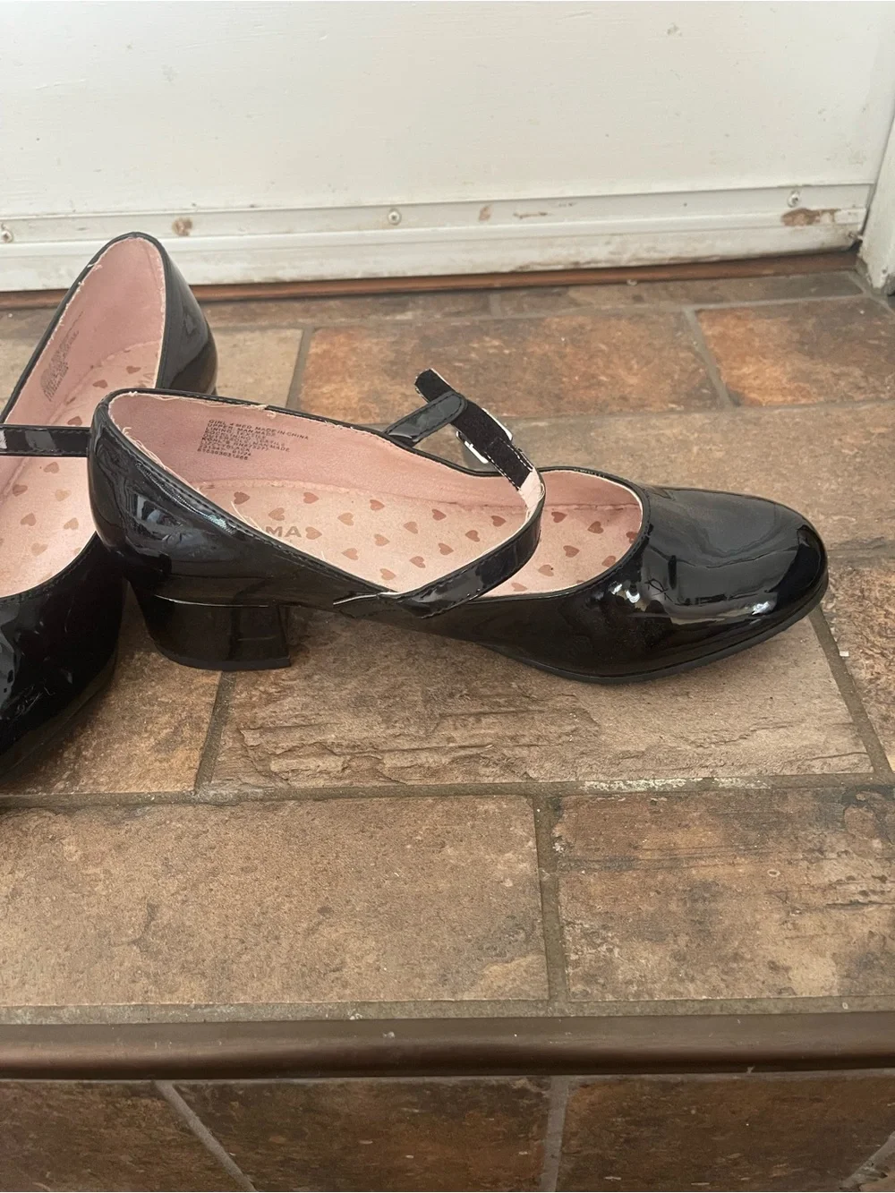 Sonoma Black Patent Mary Jane Shoes with Pink Heart Insole Detail